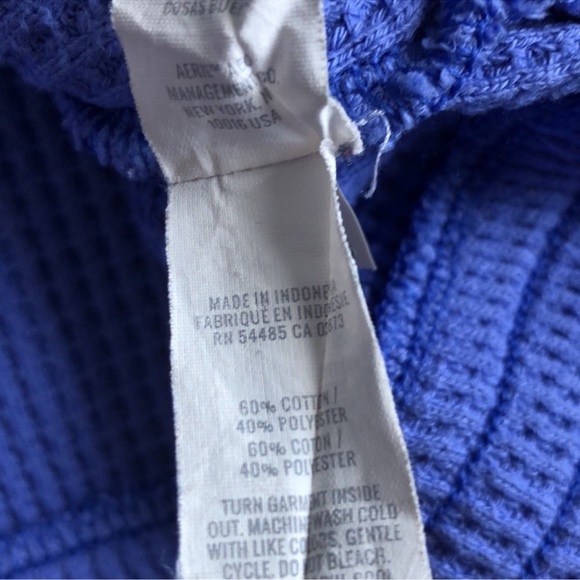 Aerie Cozy Up Waffle Quarter Zip Sweater Pullover Medium Blue Periwinkle - Picture 5 of 9